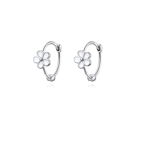Reffeer Solid 925 Sterling Silver Flower Hoop Earrings Huggie for Women Teen Girls Daisy Hoop Earrings Cartilage Helix Earrings - color: A-Silver