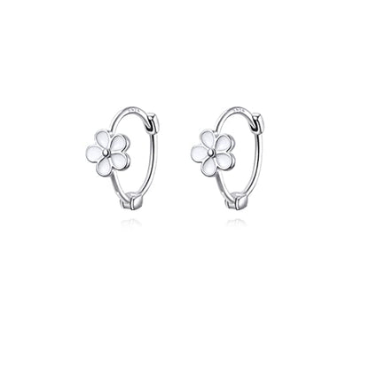 Reffeer Solid 925 Sterling Silver Flower Hoop Earrings Huggie for Women Teen Girls Daisy Hoop Earrings Cartilage Helix Earrings - color: A-Silver