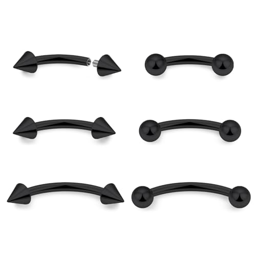 Eyebrow Piercing Jewelry Internally Threaded Surgical Steel Vertical Labret Lip Jewelry Curved Barbell Tiny Eyebrow Ring Ear Rook Navel Small Belly Button Ring for Women Men 16g - color: 16g,black
