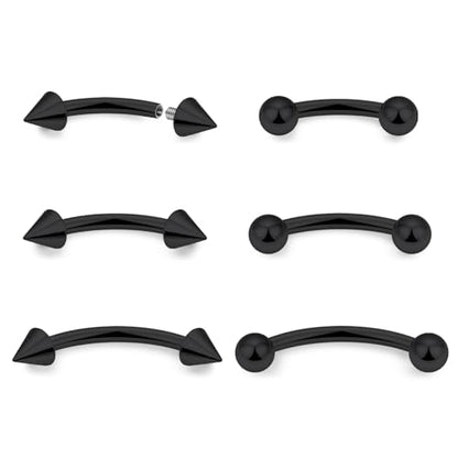 Eyebrow Piercing Jewelry Internally Threaded Surgical Steel Vertical Labret Lip Jewelry Curved Barbell Tiny Eyebrow Ring Ear Rook Navel Small Belly Button Ring for Women Men 16g - color: 16g,black