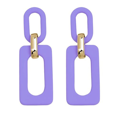 Geometric Square Earrings for Women Lightweight Colorful Color Block Acrylic Chunky Geometric Rectangle Oval Link Chain Statement Earring - style: Purple Rectangle
