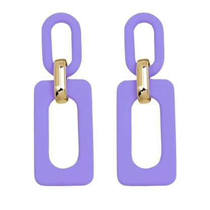 Geometric Square Earrings for Women Lightweight Colorful Color Block Acrylic Chunky Geometric Rectangle Oval Link Chain Statement Earring - style: Purple Rectangle