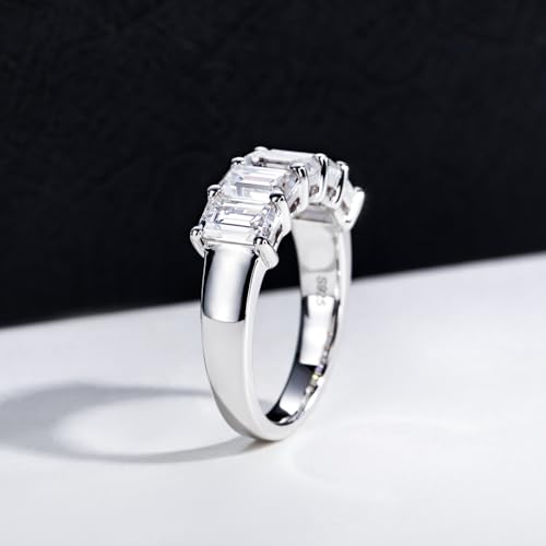 Moissanite Eternity Rings, S925 Sterling Silver Anniversary Band for Women - style: 3.0 CT Emerald-Cut