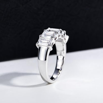 Moissanite Eternity Rings, S925 Sterling Silver Anniversary Band for Women - style: 3.0 CT Emerald-Cut