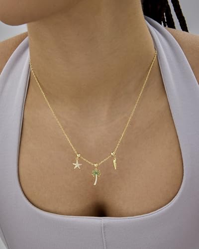 PAVOI 14K Gold Plated Dainty Necklace with Removable Charms Set for Women | 2 and 3-Pack Small Motif & Mantra Pendants, Adjustable Chain Gold Charm Necklace, Cute Jewelry Gifts - style: Summer Pack