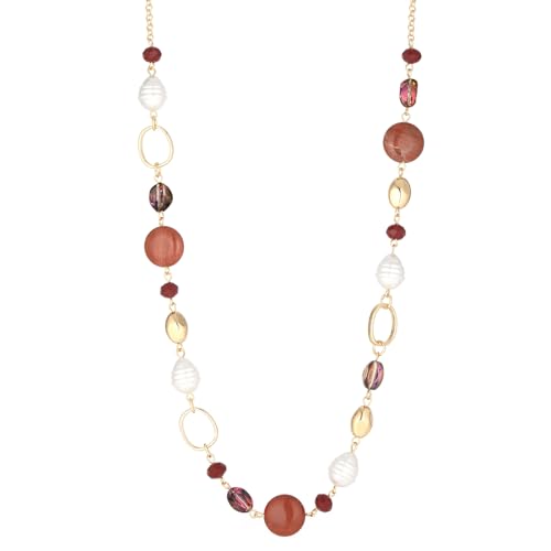 Long Gold Necklaces for Women Trendy Beaded Chain Necklace Chunky Costume Jewelry Gifts for Her - color: Red Agate
