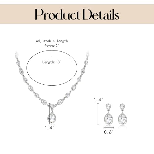 EleQueen Women's Teardrop Necklace Earrings Jewellery Set for Party Prom | Wedding Bridal Costume Jewelry Set for Brides Bridesmaids, Crystal Teardrop Necklace Dangle Earrings - color: Clear