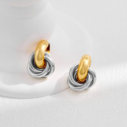 Gold Geometric Drop Dangle Earrings for Women Chunky Trendy Knot Stud Small Twisted Link Earring Jewelry Gift - color: A-Small Flower-mix metal