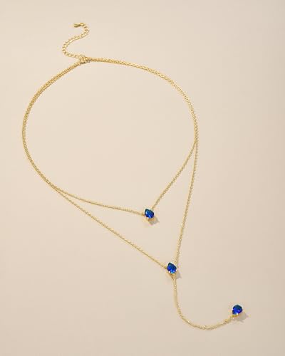 SNGIA Long 18K Gold Plated Blue Green Red Layered Pendant Necklace For Women (Emerald, Ruby, Seafoam, Sky, Sapphire, Pink), Dainty Birthstone Necklace, Statement Necklace Jewelry Gifts. - style: Sapphire