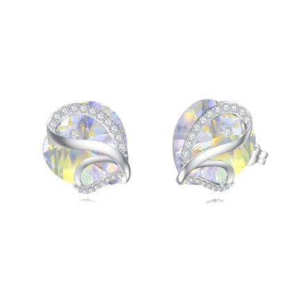 Butterfly Heart Birthstone Crystal Stud Earrings for Women S925 Sterling Silver Heart Birthstone Studs Birthday Gifts for Wife Mother Daughter Girlfriend Mom - color: 04-April