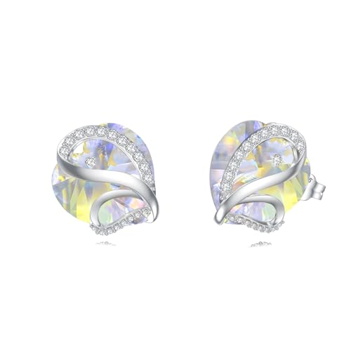 Butterfly Heart Birthstone Crystal Stud Earrings for Women S925 Sterling Silver Heart Birthstone Studs Birthday Gifts for Wife Mother Daughter Girlfriend Mom - color: 04-April