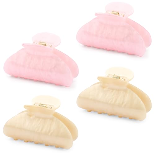 4Pcs Acrylic Hair Claw Clips Bulk for Women, Medium Sized Cute Pink & Beige Trendy Claw Clips for Women Thick Thin Hair Accessories, Daily Wear, Gift - color: Pink，Beige