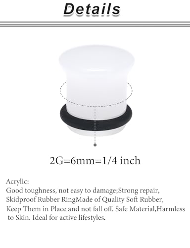 8G-12mm Solid Ear Plugs Tunnels for Women Men Single Flared Ears Gauge Plugs with O-Ring Stretcher Expander Piercing Body Jewelry Black White Clear Opalite 1 Pairs - color: Opalite, size: 2 Gauge = 6mm = 1/4 inch