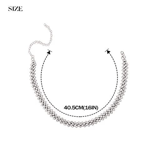 JEAIRTS Rhinestone Choker Necklace Silver Diamond Chain Jewerly for Women | Sparkly Multi-row Crystal Chokers Women's Wedding Prom Formal Jewelry Accessories - color: Silver