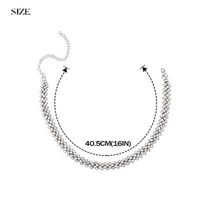 JEAIRTS Rhinestone Choker Necklace Silver Diamond Chain Jewerly for Women | Sparkly Multi-row Crystal Chokers Women's Wedding Prom Formal Jewelry Accessories - color: Silver