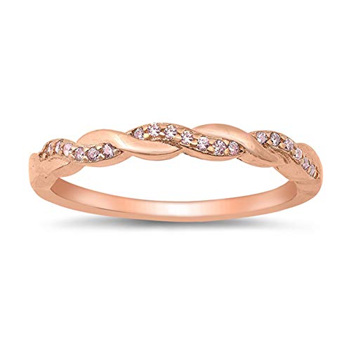 CHOOSE YOUR COLOR Sterling Silver Infinity Knot Ring - color: Rose Gold-Tone Pink CZ