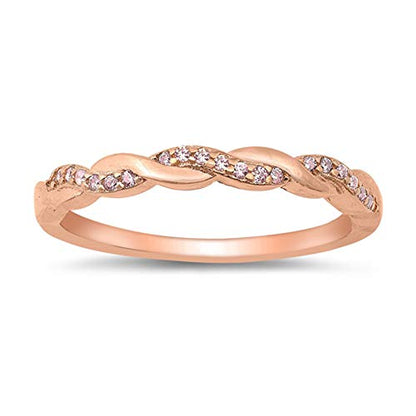 CHOOSE YOUR COLOR Sterling Silver Infinity Knot Ring - color: Rose Gold-Tone Pink CZ
