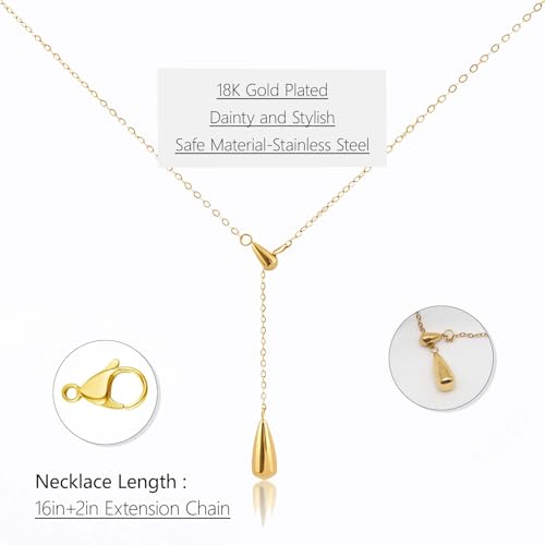 Lariat Gold Necklace for Women, Dainty Long Necklace Gold/Silver Plated Y-Shaped Pendant Necklace, Trendy Drop Necklaces Simple Gold Jewelry Gifts For Women - style: Waterdrop-Gold
