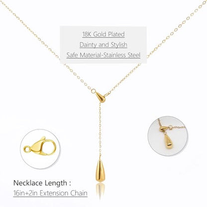 Lariat Gold Necklace for Women, Dainty Long Necklace Gold/Silver Plated Y-Shaped Pendant Necklace, Trendy Drop Necklaces Simple Gold Jewelry Gifts For Women - style: Waterdrop-Gold