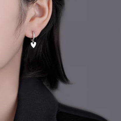 Reffeer Solid 925 Sterling Silver Small Love Heart Drop Earrings Hoop for Women Teen Girls Heart Hoop Earrings Huggie - color: A-Silver