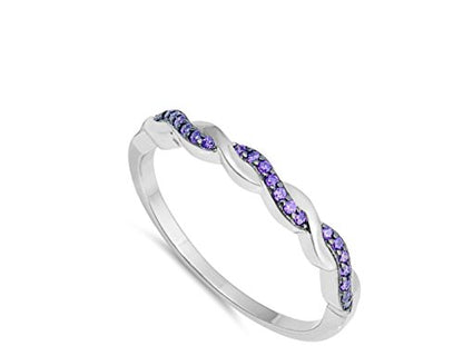 CHOOSE YOUR COLOR Sterling Silver Infinity Knot Ring - color: Purple (Simulated Amethyst)