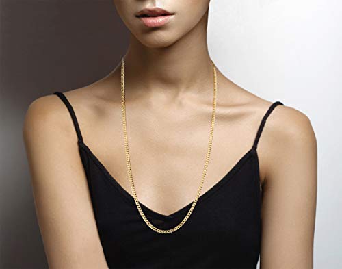 Miabella 18K Gold Over 925 Sterling Silver 3.5mm Cuban Link Chain Necklace | for Men and Women, Solid Curb, Diamond-Cut, Fine Jewelry, Made in Italy - style: Length 30 Inches