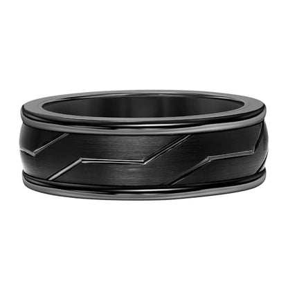 Brilliant Expressions Men’s Tungsten Carbide Wedding Band – 8mm Black Satin Center Ring with Diagonal Woven Line Design, Smooth Round Edges, Comfort Fit, Scratch Resistant & Hypoallergenic