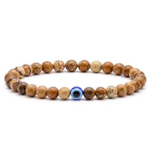 Evil Eye Bracelet 6mm Boho Beaded Bracelets for Men Gift for Birthday/Anniversary/Christmas - color: A02 Painted stone, size: Medium
