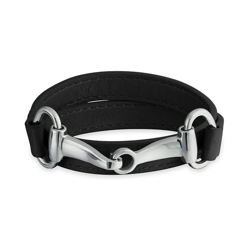 Genuine Leather Black Orange Red Equestrian Snaffle Horse Bit Wrap Bracelet - color: Black