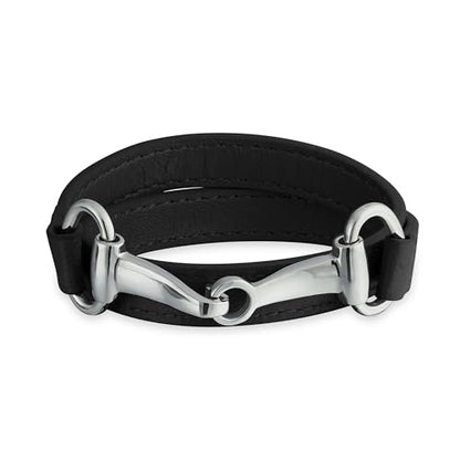Genuine Leather Black Orange Red Equestrian Snaffle Horse Bit Wrap Bracelet - color: Black
