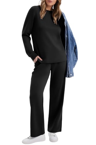 WIHOLL Lounge Sets for Women 2 Piece Travel Vacation Outfits Fall 2026 Sweatsuit Tracksuit - color: Black, size: Medium