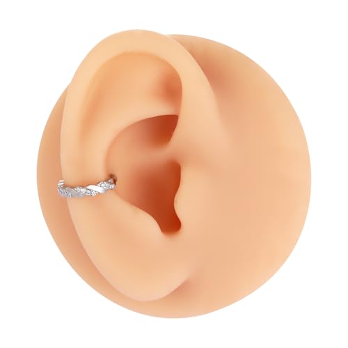FUNLMO 316L Surgical Steel Nose Ring Septum Ring Cube Zircon Cartilage Earring Conch Tragus Helix Rook Daith Piercing Jewelry - style: 16G 10mm, Silver,crossover CZ