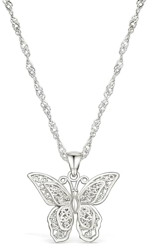 SHINYY Butterfly Pendant Necklace for Women 18K Stainless Steel Charm Bracelet Jewelry Gift for Her - color: Silver