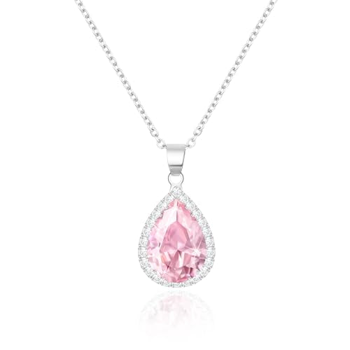 Linawe Crystal Chain Necklace for Women Trendy, Imitation Diamond Pendant, Statement Cubic Zirconia Boho Jewelry Set, 14K Gold/Rose Gold/Silver Birthstone Necklace - color: Silver,Oct,June