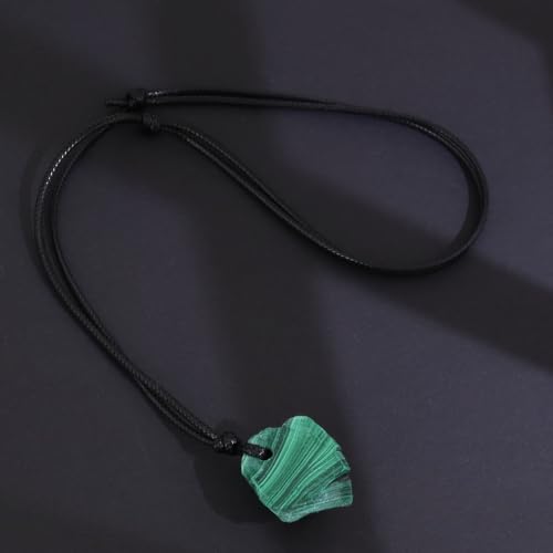 FANASY Natural Raw Crystal Necklace for Women Irregular Stone Necklaces Spiritual Gemstone Pendant with Adjustable Rope - color: Malachite