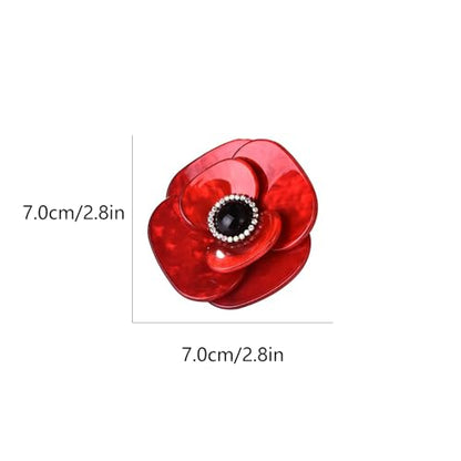 7cm Elegant Poppy Flower Brooch Pin for Women Men Unisex Red Acrylic Crystal Big Floral Corsage Brooches Lapel Pins Dainty Dress Accessories Wedding Memory Day Jewelry Gift Souvenir