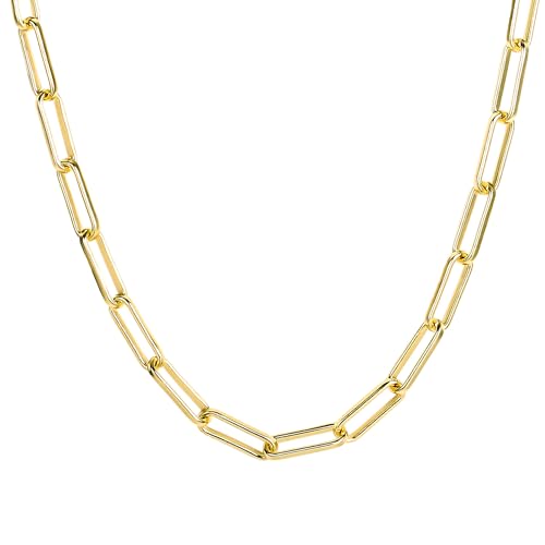 14K Gold Plated Dainty Paperclip Link Chain Necklace Bracelet Set for Women - style: 24" Gold Single Chain Necklace