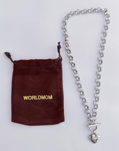 Stainless Steel Puffy Heart Pendant Round Chain Chunky Necklace - size: 20inch