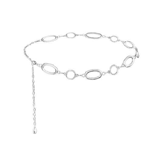 Waist Chain Belt Women Circle O-Ring Metal Link Body Chains Plus Size Gold Tone Chain Belt Fashion Waist Jewelry for Dress - color: Silver-43inch