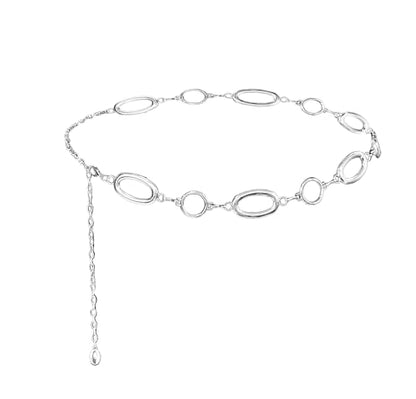 Waist Chain Belt Women Circle O-Ring Metal Link Body Chains Plus Size Gold Tone Chain Belt Fashion Waist Jewelry for Dress - color: Silver-43inch
