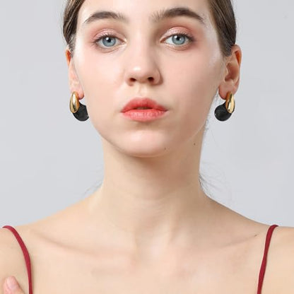 Chunky Resin Teardrop Earrings, 18K Gold Acrylic Resin Drop Hoops，Hypoallergenic Fashion Jewelry for Women,18K Gold Plated Resin Drop Earrings - color: Black