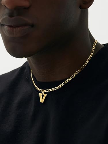 14K Gold Plated Initial Necklaces for Women Men A-Z Letter Necklaces | Figaro Chain, 16"+2" Adjustable Length, with Gift Box - style: C