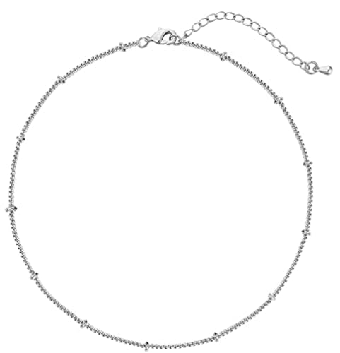 Dainty Simple Chain Anklet for Women 18k Gold/Silver Plated Summer Beach Beaded Evil Eye Moon Figaro Butterfly Satellite Cuban Pearl Flat Marina Anklet Gift - color: Satellite -Silver