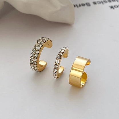 Gold Ear Cuff Earrings for Women Non Piercing 14K Gold Plated/Silver Cuff Clip On Cartilage Hoop Shining Cubic Zirconia Twisted Chain Ear Clip On Earring for Women Chunky Ear Cuffs Earrings - color: goldB