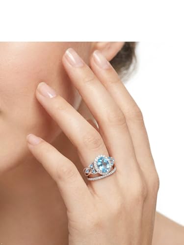 2-3 Carat Oval Engagement Ring 925 Silver Celtic Knot Birthstone Rings for Women Hypoallergenic Amehtyst/Aquamarine/Emerald/Ruby/Sapphire Cocktail Rings Jewelry Size 6-10 - color: A. Aquamarine