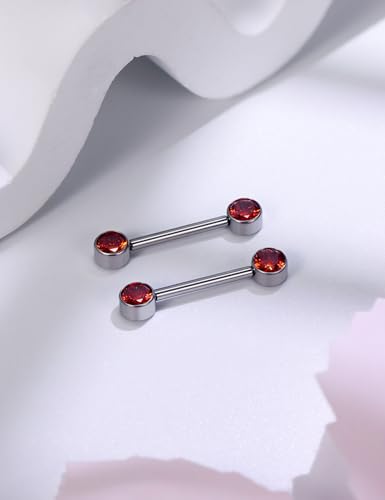 14G ASTM F136 Titanium Nipple Piercing Jewelry Round CZ Nipple Barbell Jewelry Internally Threaded G23 Solid Titanium Nipple Piercing Barbell Ring Jewelry for Women Men 14 Gauge - style: Orange CZ