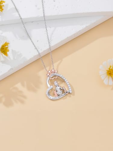 925 Sterling Silver Animal Necklace Heart Shape Dog/Rabbit/Cat Pendant Necklace for Women Animal Memorial Charm Jewelry Mother's Day Christmas Gifts - color: Cat and Women