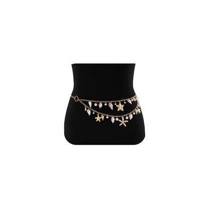 XZQTIVE Starfish Pearl Waist Chain Belts for Women Mermaids Seashell Pearl Belly Chain Gold Pirate Rave Festival Summer Bikini Beach Jewelry Accessories - style: Starfish-3