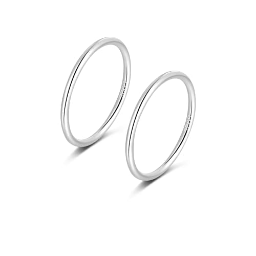 CANDYFANCY 925 Sterling Silver 1.2mm Stacking Midi Thin Rings Thumb Pinky Ring Stack Knuckle Rings for Women Band Ring Size 2.5-8.5 - color: silver-2pcs, size: 4.25