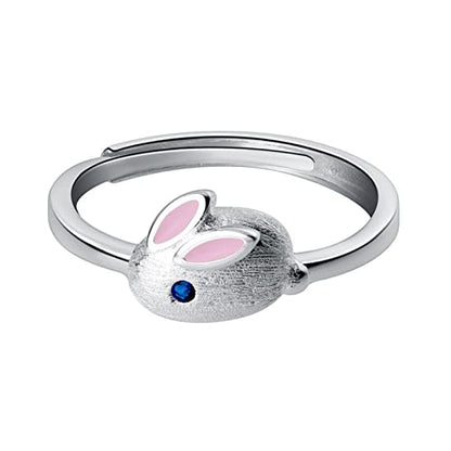 Rabbit Bridal Rings for Lady Opening Adjustable Sapphire Engagement Rings Minimalist Cute Proposal Rings (Silver, One Size)